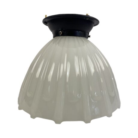 VL1108 Antique c1905 Semi Flush Mount Light Brascolite Shade Cast Iron Restored - Image 2