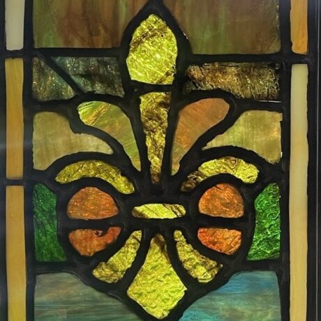 AG1007 Antique Vintage c1890 Victorian Stained Glass Panel Fleur de Lis Restored - Image 2