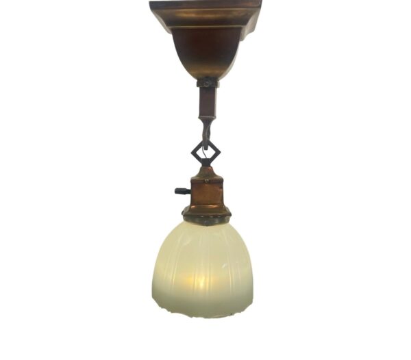 VL1099 Antique c1904 Brass Craftsman Pendant Sconce Sheffield Shade Restored