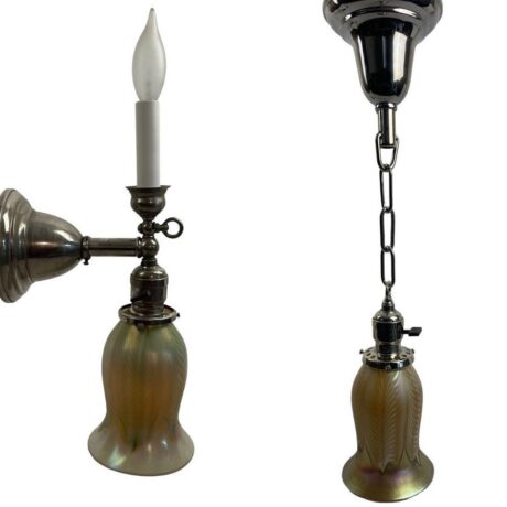 VL1080 Antique Nickel Gas Electric Sconce & Pendant Art Glass Shades Restored - Image 2