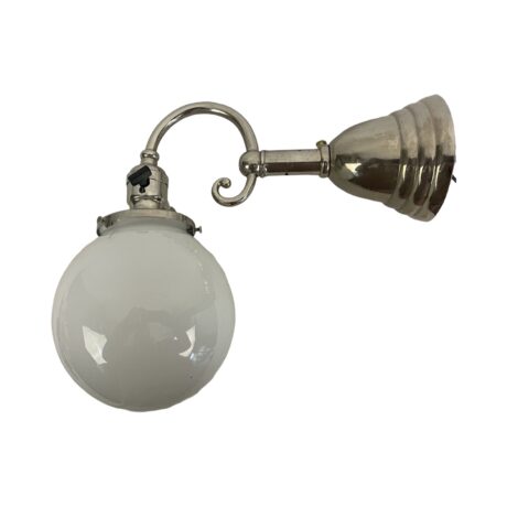 VL1112 Antique c1905 Nickel Plated Brass Sconce Cased Glass Globe Shade Restored - Image 3