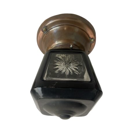 VL1106 Vintage c1920 Black Luster Wheel Cut Glass Semi-Flush Mount Ceiling Light - Image 3