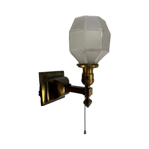 VL1074 Antique Arts & Crafts Craftsman c1910 Brass Sconce Hexagon Shade Restored