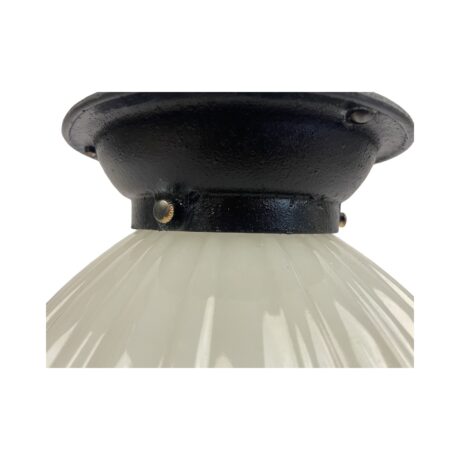 VL1108 Antique c1905 Semi Flush Mount Light Brascolite Shade Cast Iron Restored - Image 4