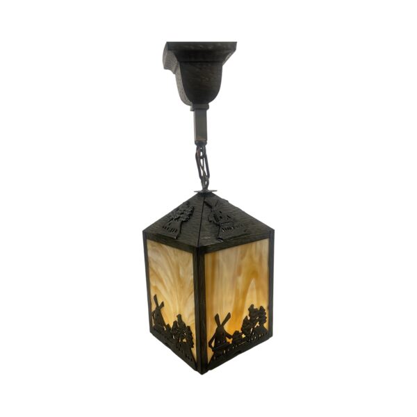 VL1109 Antique c1915 Craftsman Lantern Pendant Windmills Slag Glass Restored