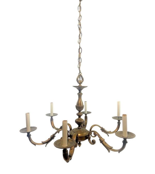 VL1052 Vintage c1940s Cast Bronze Classical Revival 6-Light Chandelier Restored