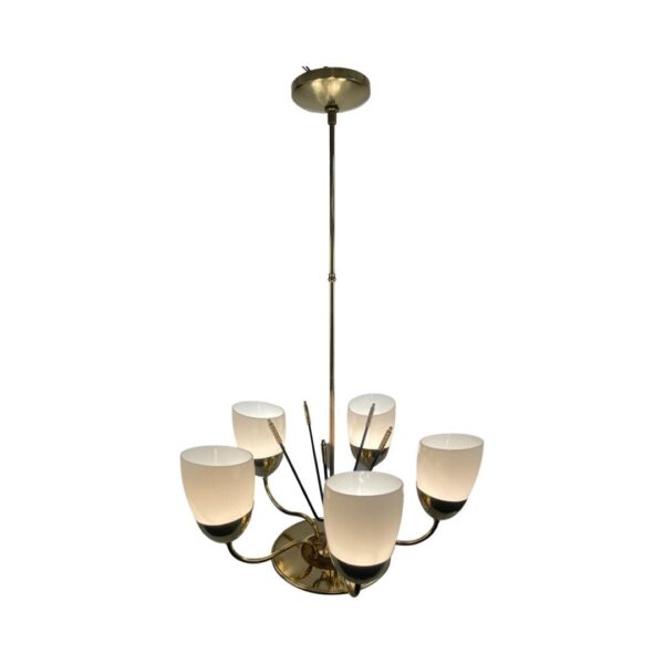 VL1021 Vintage c1960 Lightolier Mid Century Modern 5-Light Brass Chandelier Restored