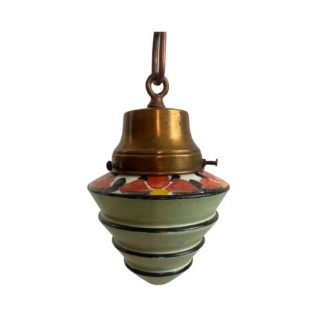 VL1071 Antique Copper Pendant Hand Painted Art Deco Stepped Shade c1920 Restored - Image 3