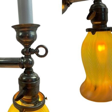 VL1080 Antique Nickel Gas Electric Sconce & Pendant Art Glass Shades Restored - Image 4
