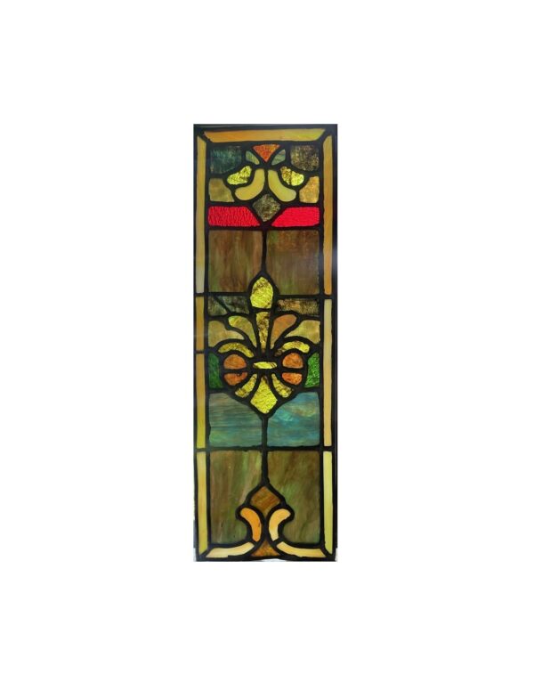AG1007 Antique Vintage c1890 Victorian Stained Glass Panel Fleur de Lis Restored