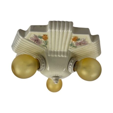 VL1028 Pair Antique c1930 Porcelain Bare Bulb Flush Mount Ceiling Lights Floral Pattern - Image 2