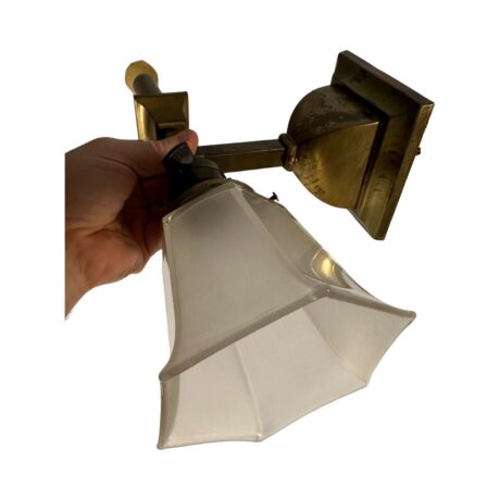 VL1075 Antique Craftsman c1910 Gas Electric Brass Sconce Period Shade Restored - Image 7