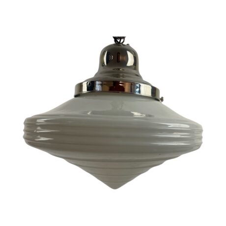 VL1067 Art Deco c1930 Pendant Conical Schoolhouse Shade Polished Nickel Restored - Image 3