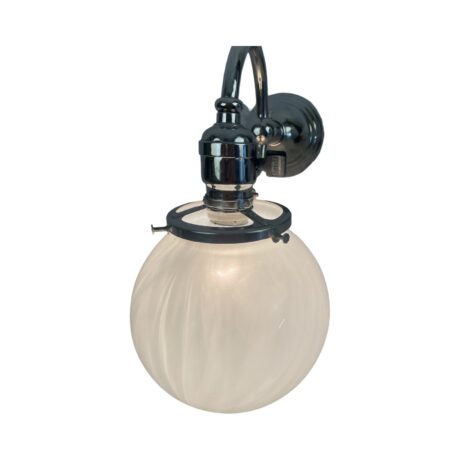 VL1112 Antique c1905 Nickel Plated Brass Sconce Cased Glass Globe Shade Restored - Image 4