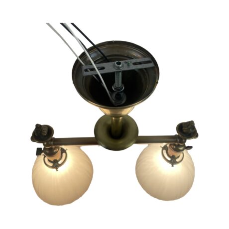 VL1103 Antique c1895 Gas Electric 2-Light Pendant Sheffield Shades Restored - Image 8