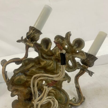 VL1032 Vintage c1940s Gilt Bronze Hollywood Regency 3 Light Candle Sconce Cherubs - Image 7