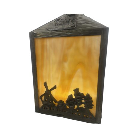 VL1109 Antique c1915 Craftsman Lantern Pendant Windmills Slag Glass Restored - Image 6