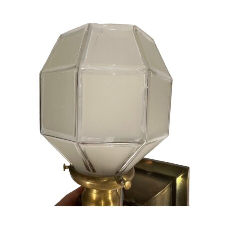 VL1074 Antique Arts & Crafts Craftsman c1910 Brass Sconce Hexagon Shade Restored - Image 2