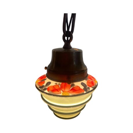 VL1071 Antique Copper Pendant Hand Painted Art Deco Stepped Shade c1920 Restored - Image 4