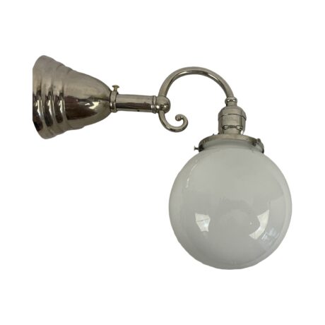 VL1112 Antique c1905 Nickel Plated Brass Sconce Cased Glass Globe Shade Restored - Image 2