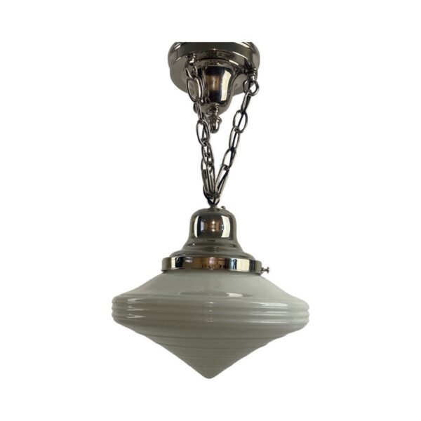 VL1067 Art Deco c1930 Pendant Conical Schoolhouse Shade Polished Nickel Restored