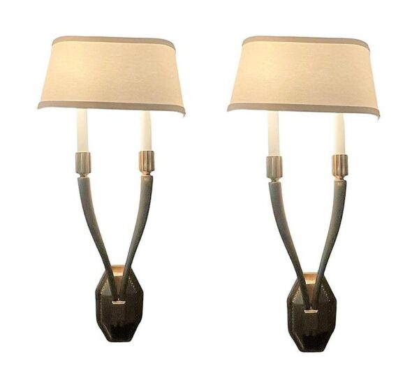 CL1007 Pair Brushed Brass Contemporary New Metal Crafts 2-Arm Sconces Linen Shades 2006