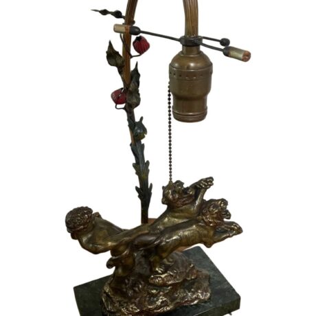 COL1001 Antique c1928 Cast Bronze Art Deco Lamp Armor Bronze New York Cold Painted - Image 3