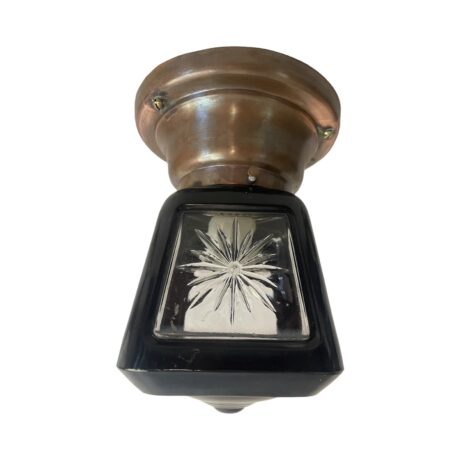 VL1106 Vintage c1920 Black Luster Wheel Cut Glass Semi-Flush Mount Ceiling Light - Image 4