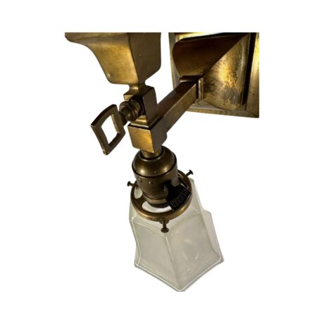 VL1075 Antique Craftsman c1910 Gas Electric Brass Sconce Period Shade Restored - Image 3