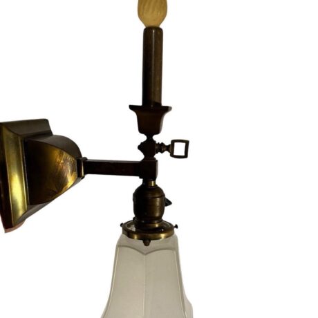 VL1075 Antique Craftsman c1910 Gas Electric Brass Sconce Period Shade Restored - Image 2