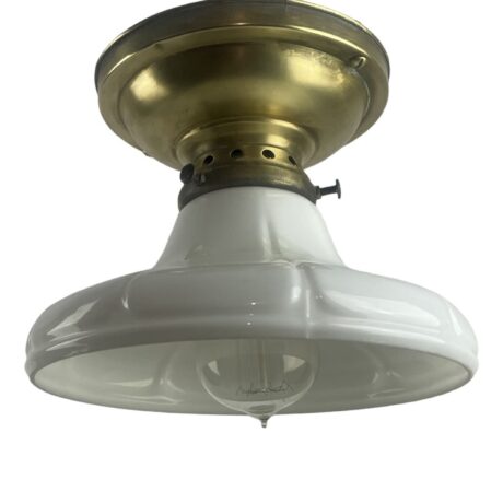 VL1119 Brass Semi-Flush Mount Light Sheffield Style Milk Glass Shade Restored - Image 2