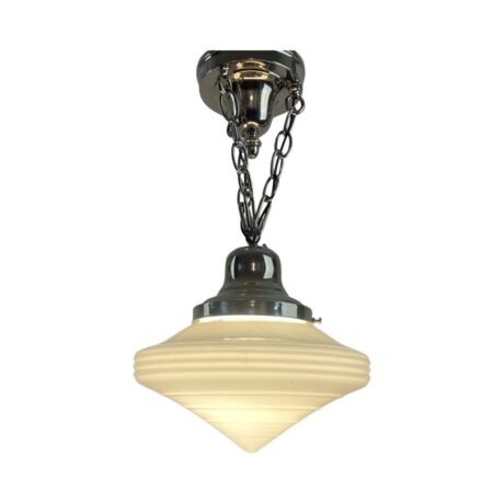 VL1067 Art Deco c1930 Pendant Conical Schoolhouse Shade Polished Nickel Restored - Image 2
