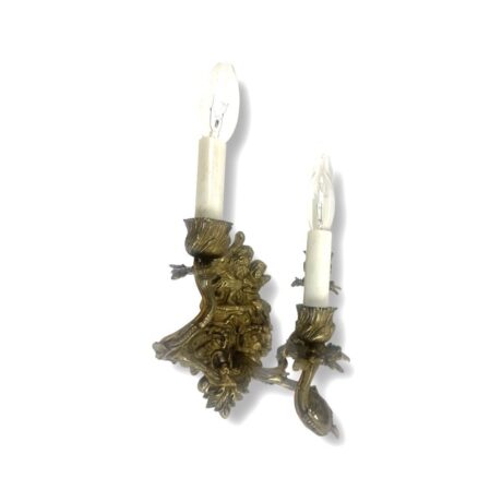 VL1032 Vintage c1940s Gilt Bronze Hollywood Regency 3 Light Candle Sconce Cherubs - Image 6