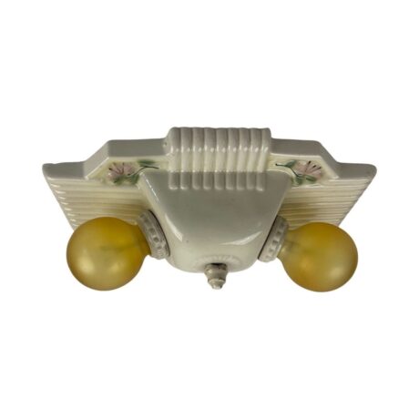 VL1028 Pair Antique c1930 Porcelain Bare Bulb Flush Mount Ceiling Lights Floral Pattern - Image 3