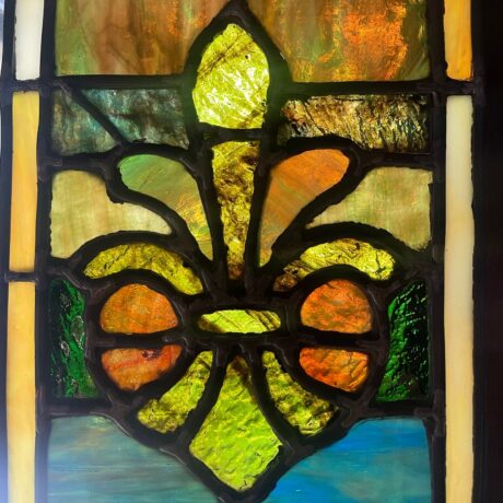 AG1007 Antique Vintage c1890 Victorian Stained Glass Panel Fleur de Lis Restored - Image 4