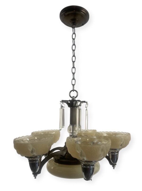 VL1045 Antique Vintage c1920s Art Deco Custard Cup & Bowl Shade Chandelier Restored