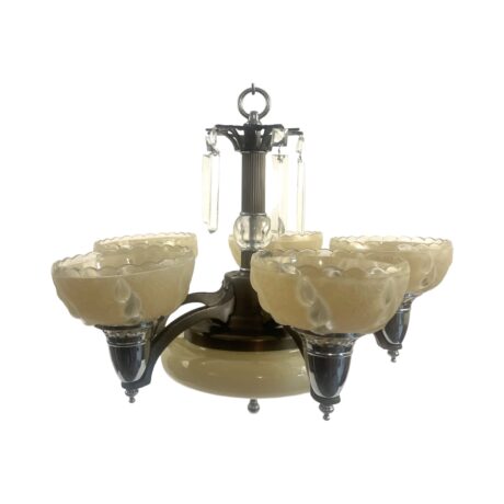 VL1045 Antique Vintage c1920s Art Deco Custard Cup & Bowl Shade Chandelier Restored - Image 2