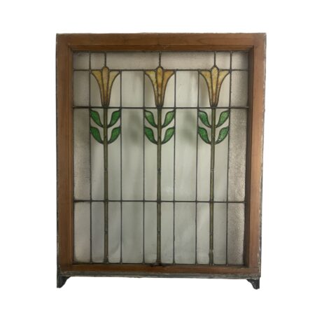 AG1047 Pair Antique c1905 Craftsman Chicago Residential Windows Tulip Pattern - Image 3