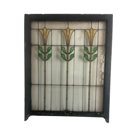 AG1047 Pair Antique c1905 Craftsman Chicago Residential Windows Tulip Pattern - Image 4
