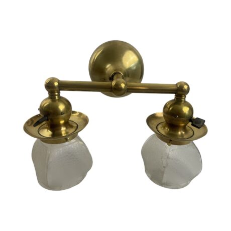 VL1087 Pair Antique Brass c1920 Double Arm Sconces Textured Shades Restored - Image 4