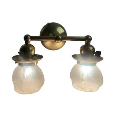 VL1087 Pair Antique Brass c1920 Double Arm Sconces Textured Shades Restored - Image 5