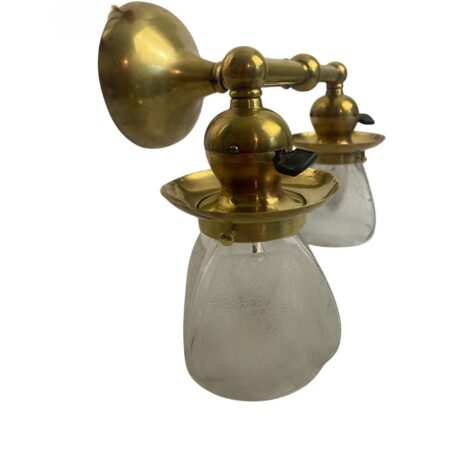 VL1087 Pair Antique Brass c1920 Double Arm Sconces Textured Shades Restored - Image 7