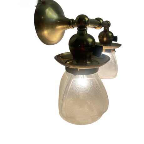 VL1087 Pair Antique Brass c1920 Double Arm Sconces Textured Shades Restored - Image 6