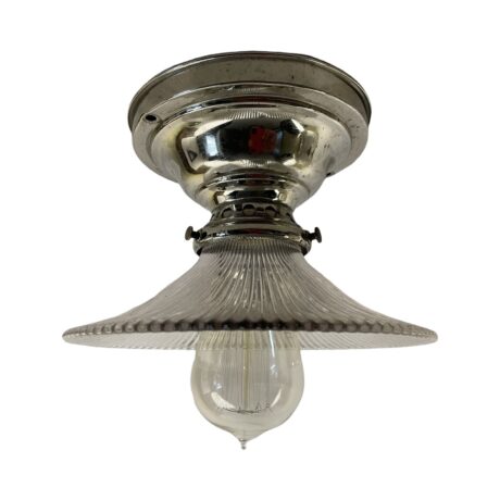 VL1122 Antique c1905 Nickel Plated Semi-Flush Mount Holophane Pagoda Restored - Image 3
