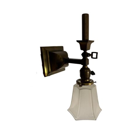VL1075 Antique Craftsman c1910 Gas Electric Brass Sconce Period Shade Restored - Image 4
