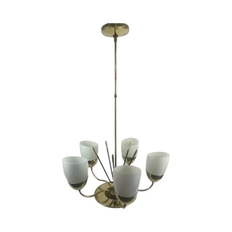 VL1021 Vintage c1960 Lightolier Mid Century Modern 5-Light Brass Chandelier Restored - Image 2