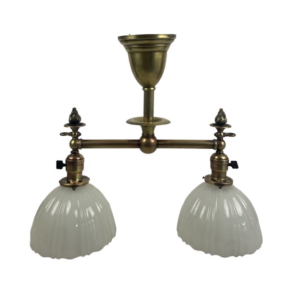 VL1103 Antique c1895 Gas Electric 2-Light Pendant Sheffield Shades Restored