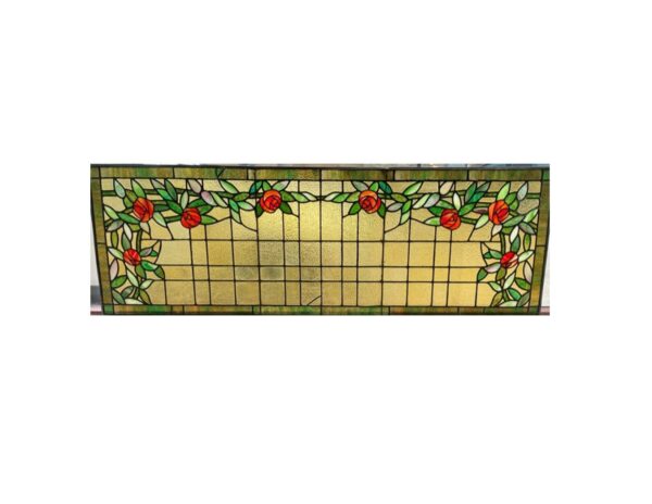 AG1017 Antique c1905 Mackintosh Rose 6 Ft. Transom Window Chicago Salvage Restored