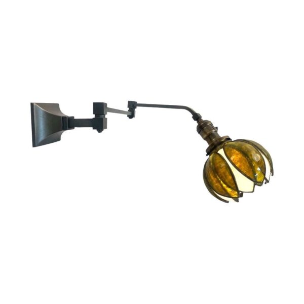 VL1019 Antique c1905 Moran & Hastings Articulating Brass Sconce Handel Shade Restored
