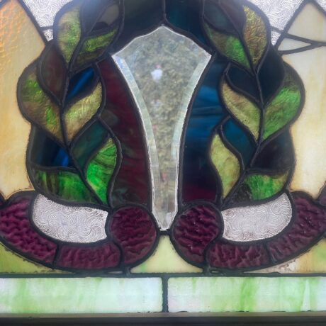 AG1001 Antique 1900 Victorian Aesthetic Era Beveled Center Stained Glass Transom Window - Image 7